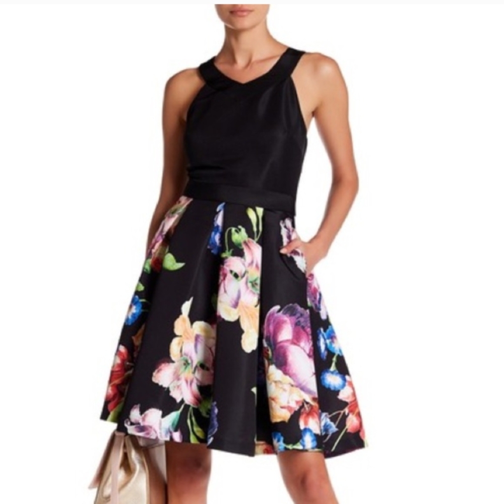 EUC Ted Baker Floral Black Dress